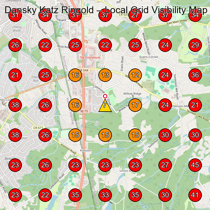 Dansky Katz Ringold GeoGrid visibility map for Lawn Care Service in Evesham